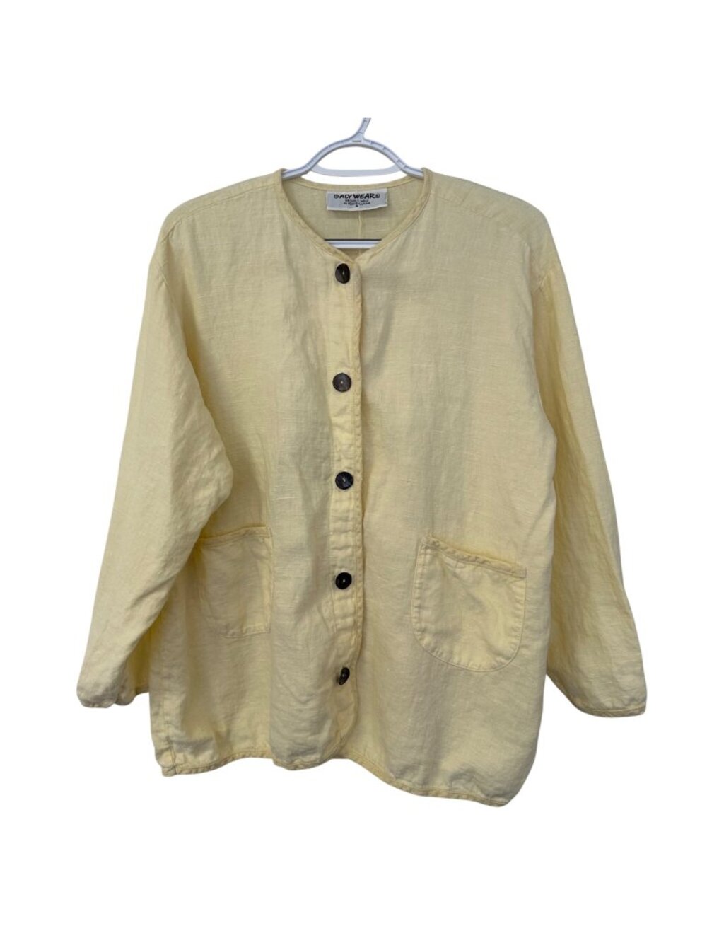 Aly Wear Lagenlook Boxy Button Up Top Size Small Butter Yellow USA Made